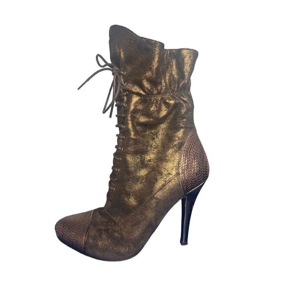 El Dantes Metallic Suede stiletto Boots Booties 6.5 Platforms - Picture 4 of 16